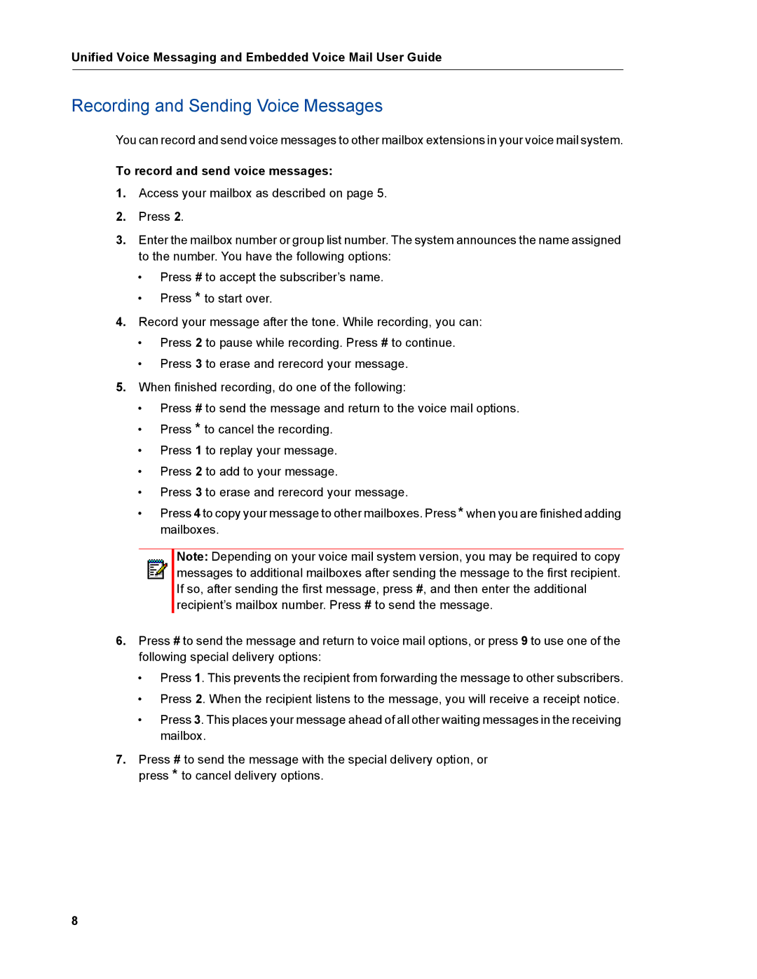 Mitel mitel 5000 communication platform manual Recording and Sending Voice Messages, To record and send voice messages 