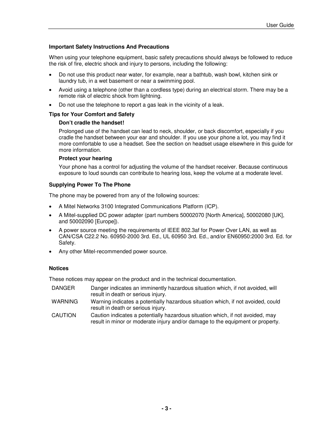 Mitel 5001 manual Important Safety Instructions And Precautions, Tips for Your Comfort and Safety Don’t cradle the handset 