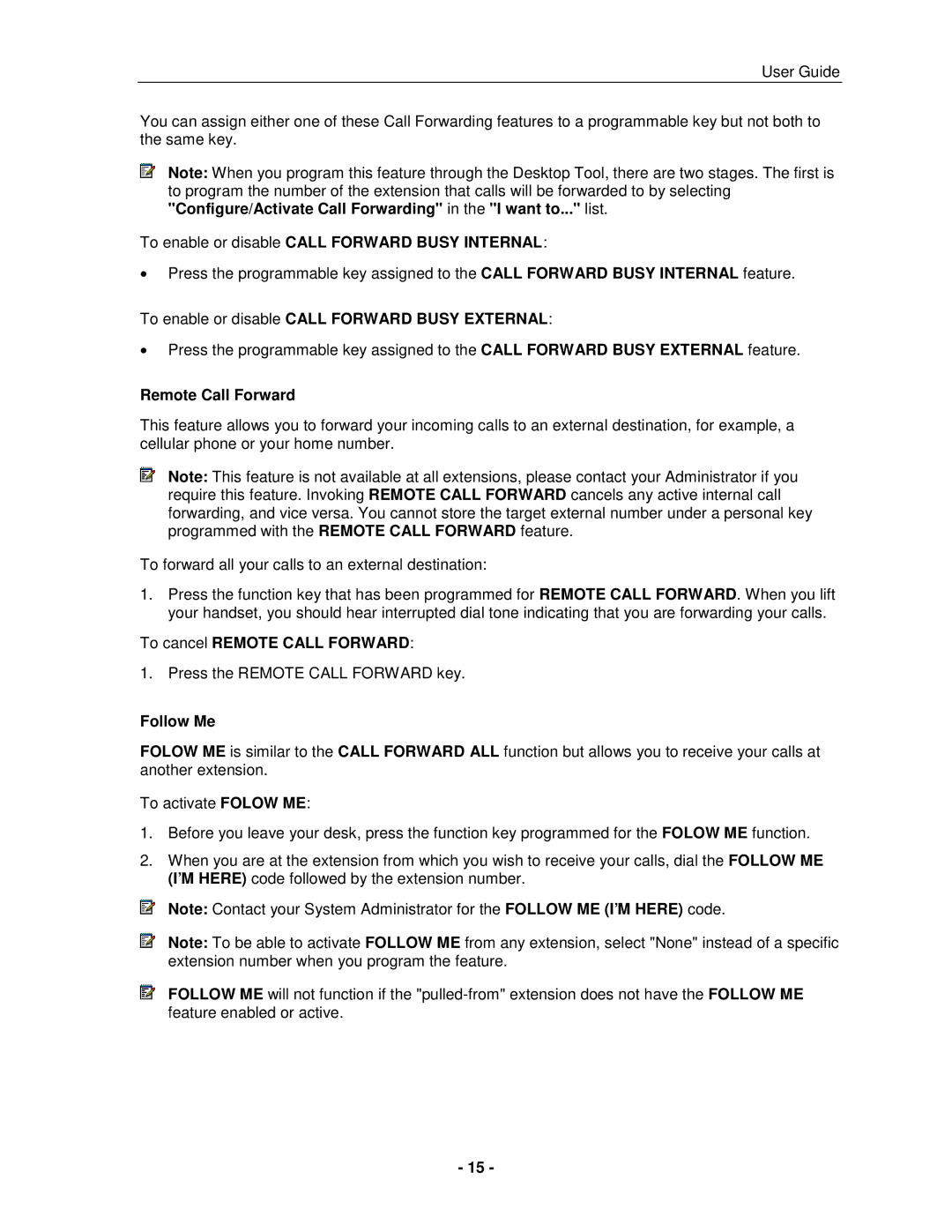 Mitel 5005 To enable or disable Call Forward Busy Internal, To enable or disable Call Forward Busy External, Follow Me 