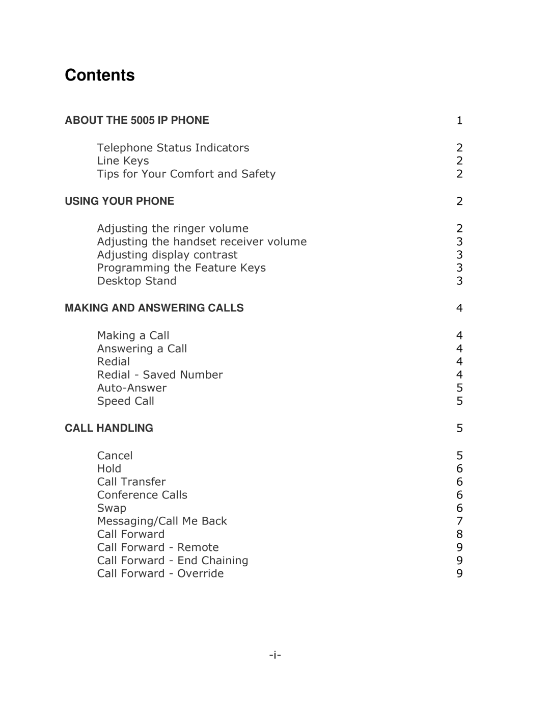 Mitel 5005 manual Contents 