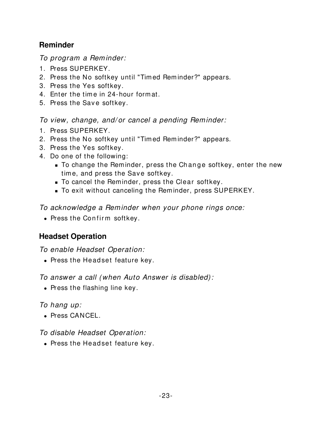 Mitel 5020 manual Reminder, Headset Operation 