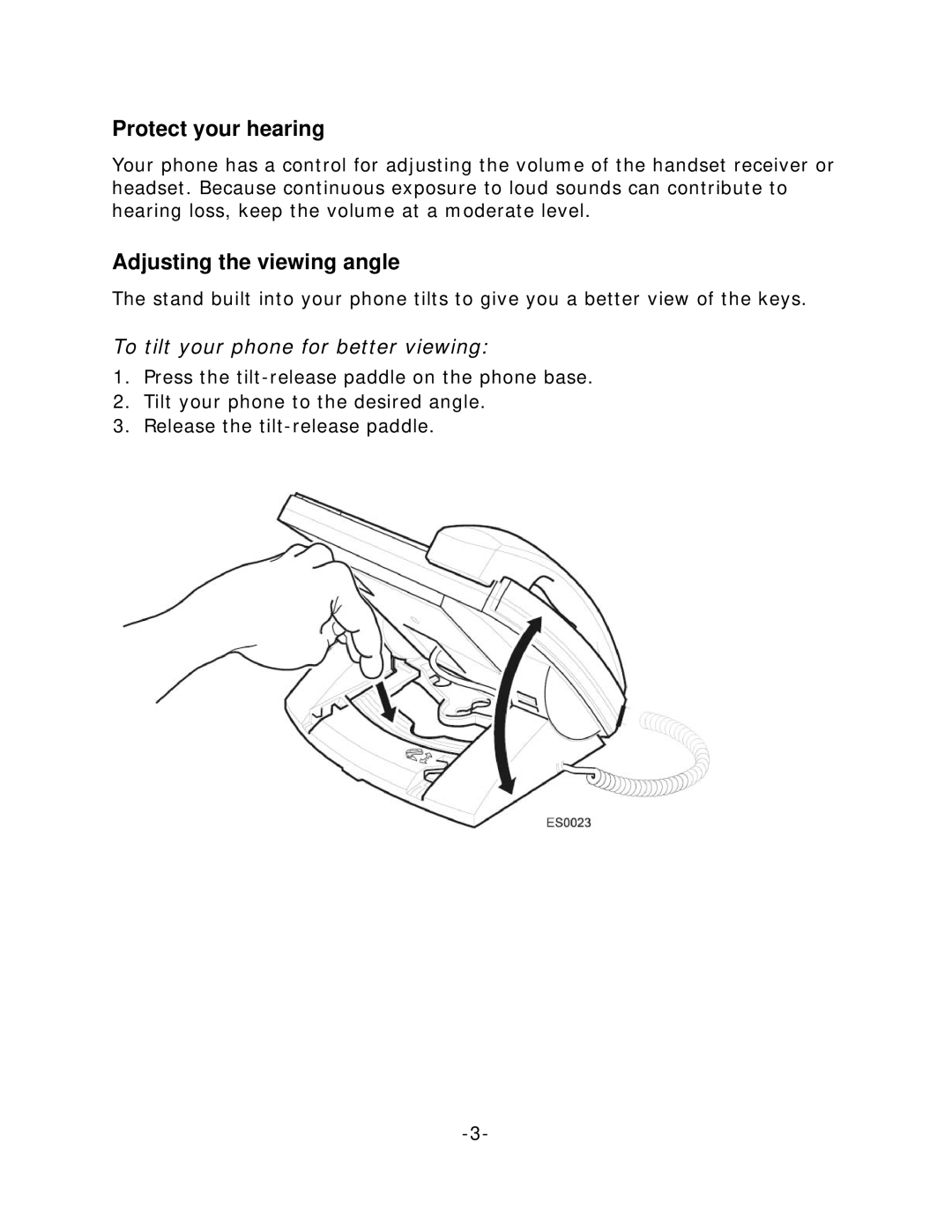 Mitel 5020 manual Protect your hearing, Adjusting the viewing angle, To tilt your phone for better viewing 