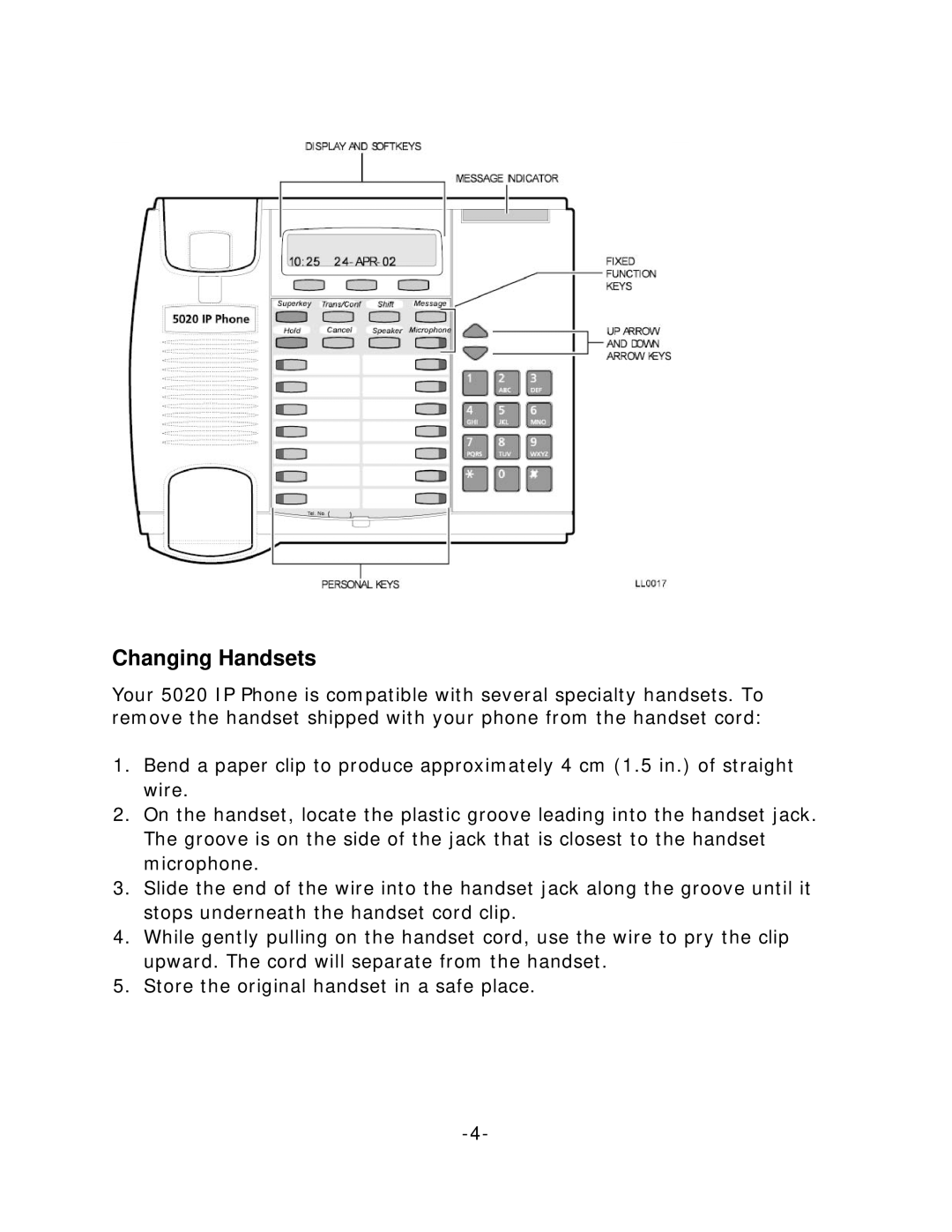 Mitel 5020 manual Changing Handsets 