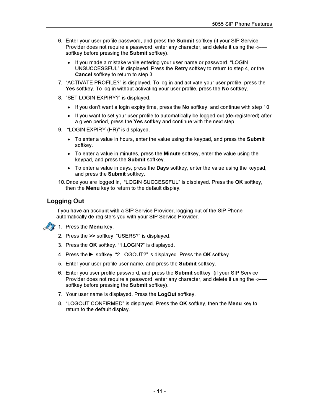 Mitel 5055 manual Logging Out 