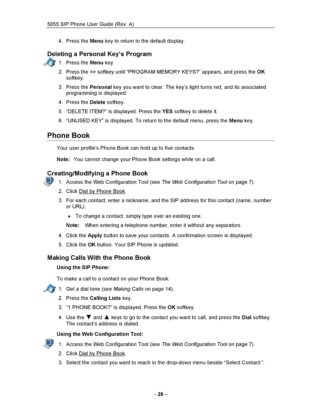Mitel 5055 manual Deleting a Personal Key’s Program, Creating/Modifying a Phone Book, Making Calls With the Phone Book 