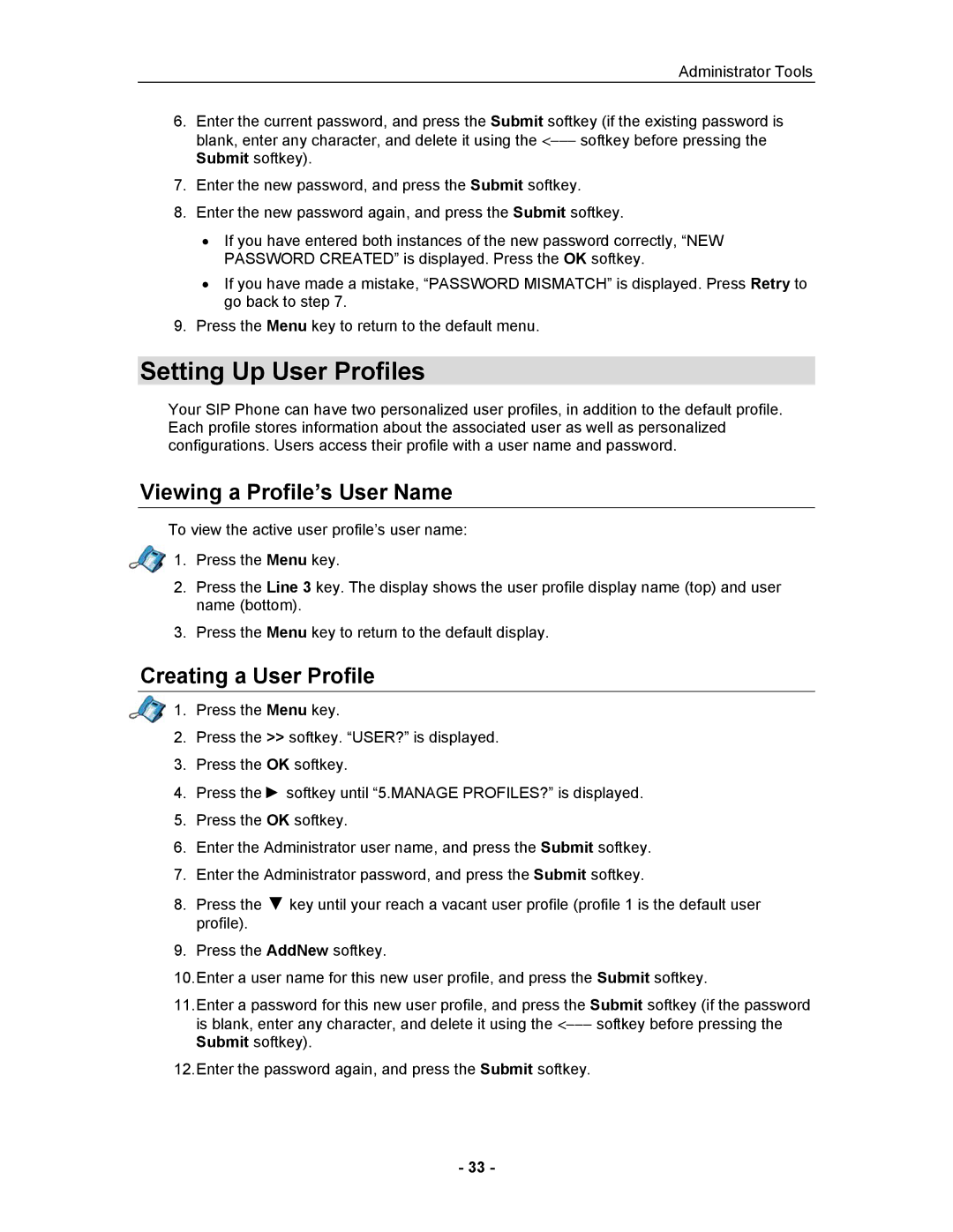 Mitel 5055 manual Setting Up User Profiles, Viewing a Profile’s User Name, Creating a User Profile 