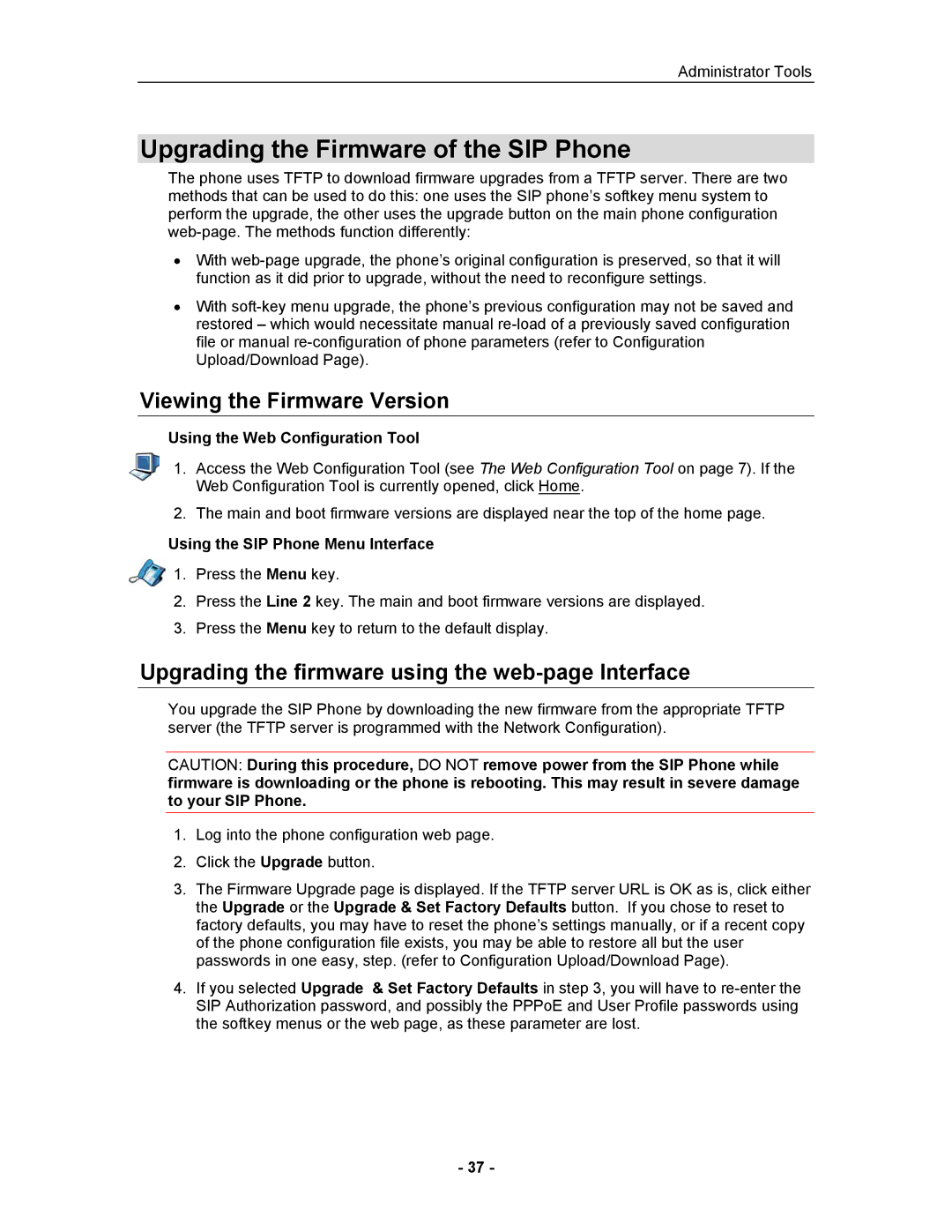 Mitel 5055 manual Upgrading the Firmware of the SIP Phone, Viewing the Firmware Version 