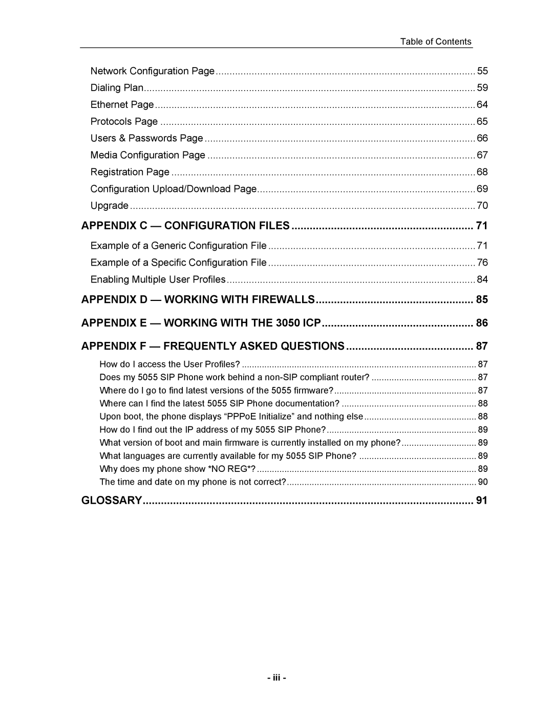 Mitel 5055 manual Appendix C Configuration Files, Iii 