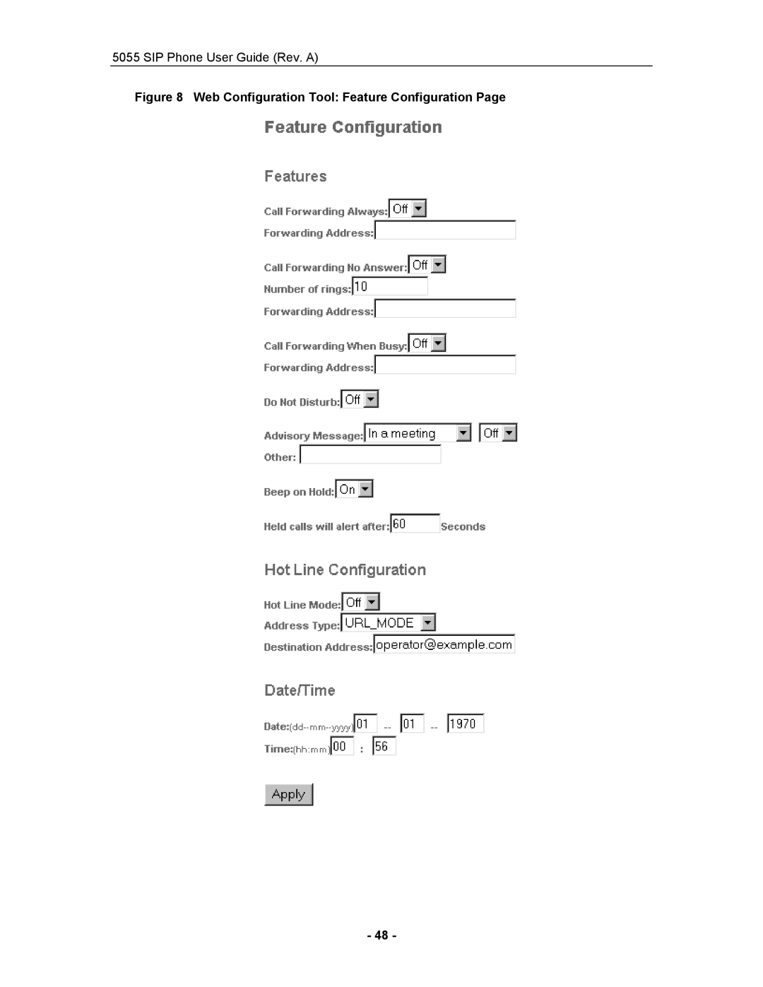 Mitel 5055 manual Web Configuration Tool Feature Configuration 