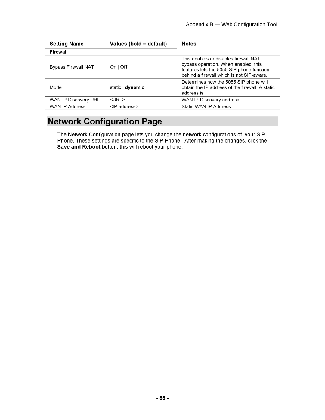 Mitel 5055 manual Network Configuration, Firewall 