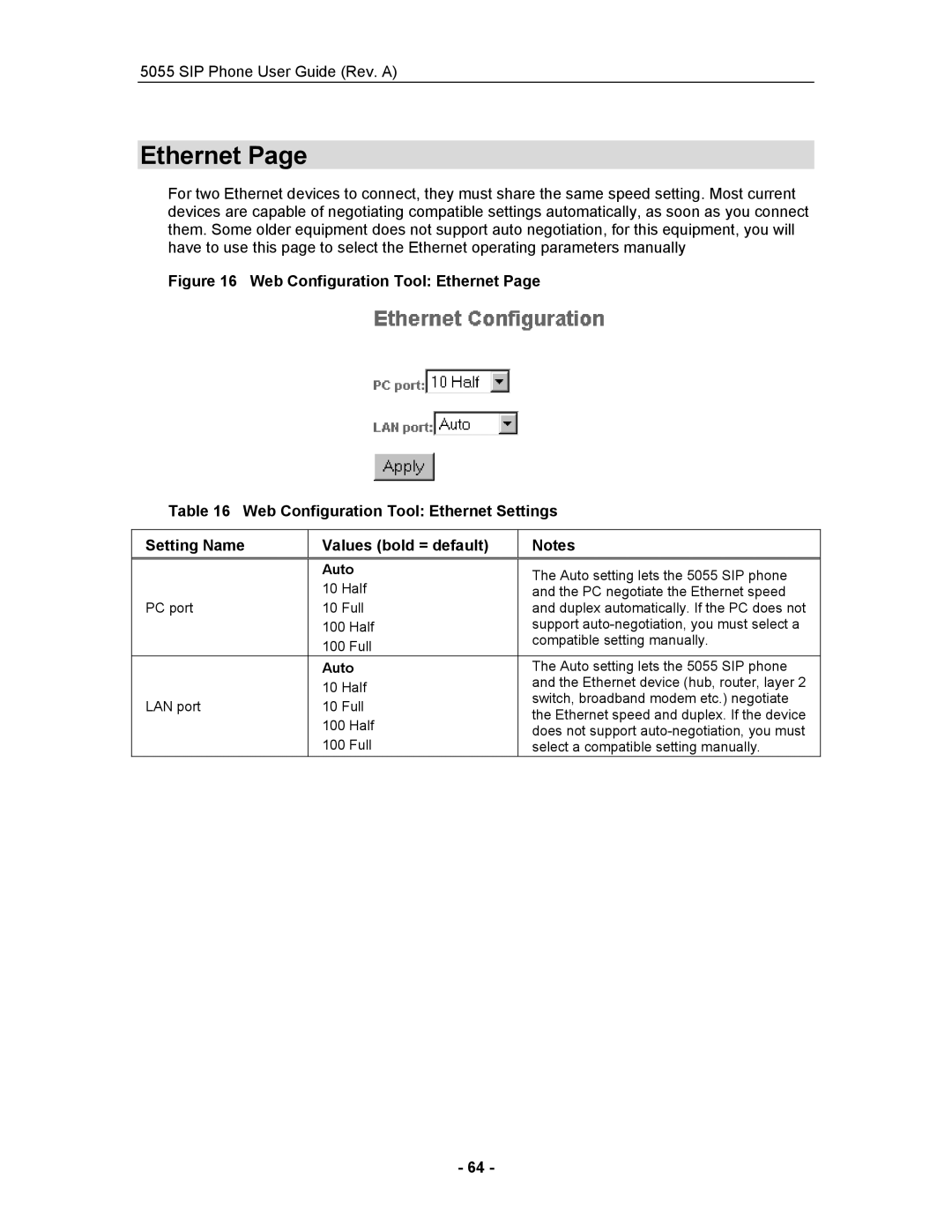 Mitel 5055 manual Ethernet, Auto 