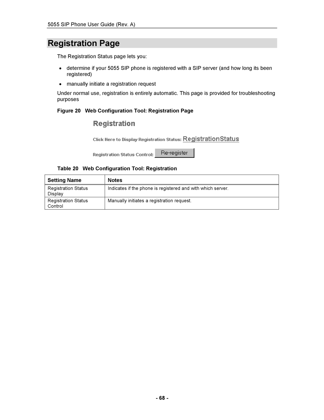 Mitel 5055 manual Web Configuration Tool Registration Setting Name 