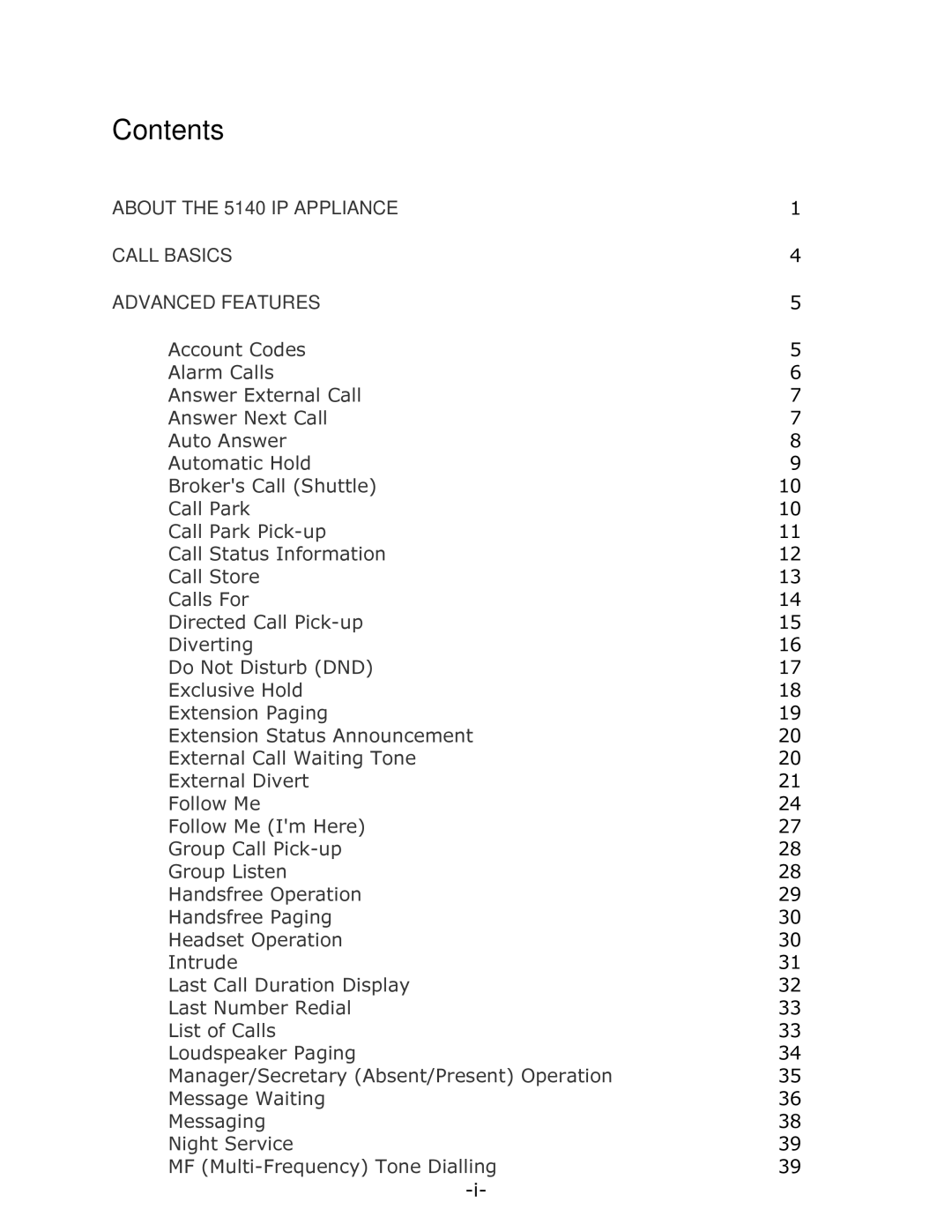 Mitel 5140 manual Contents 