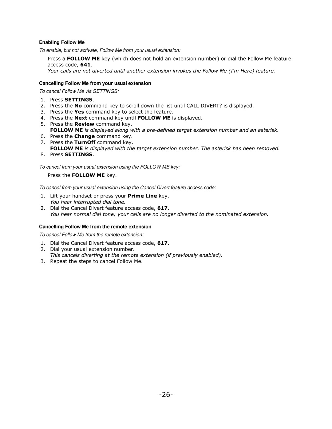 Mitel 5140 manual Enabling Follow Me, Cancelling Follow Me from your usual extension 