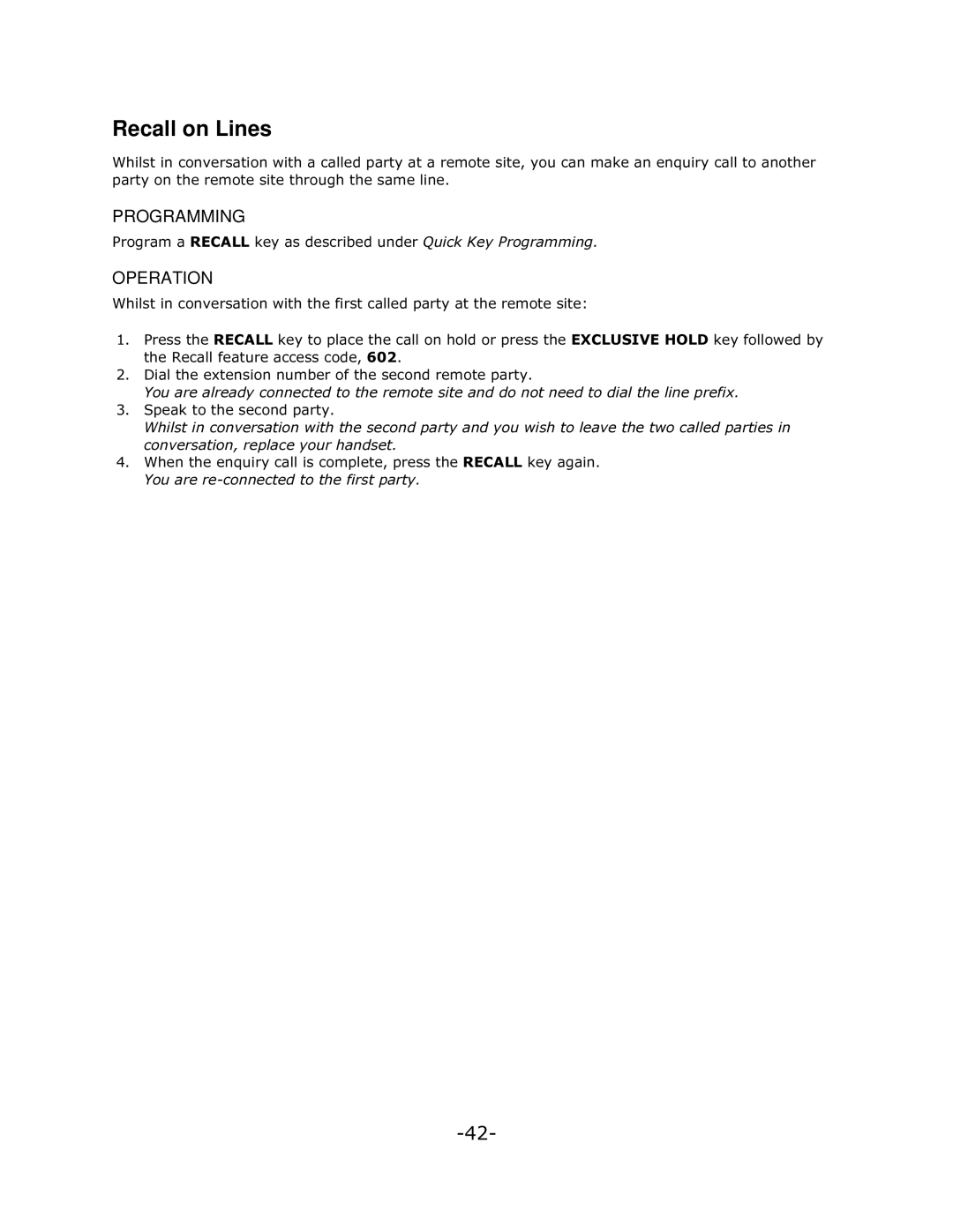 Mitel 5140 Recall on Lines, 3URJUDPD5&$//NH\DVGHVFULEHGXQGHU4XLFN.H\3URJUDPPLQJ, Ldowkhhwhqvlrqqxpehuriwkhvhfrqguhprwhsduw 