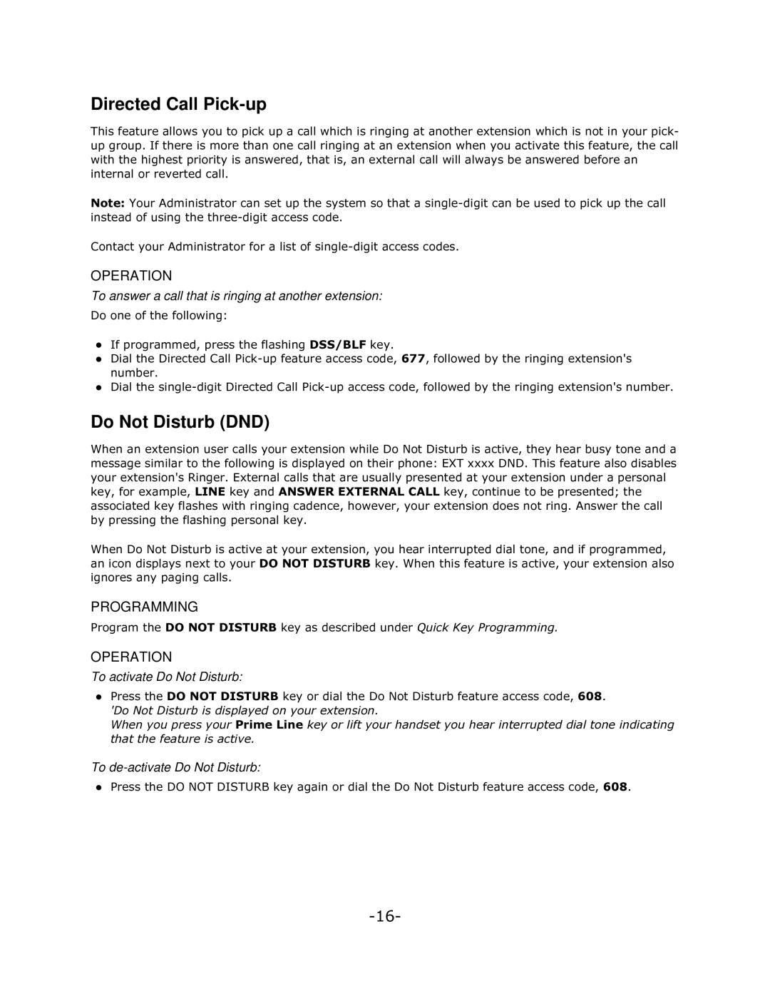 Mitel 5140 manual Directed Call Pick-up, Do Not Disturb DND, To answer a call that is ringing at another extension 