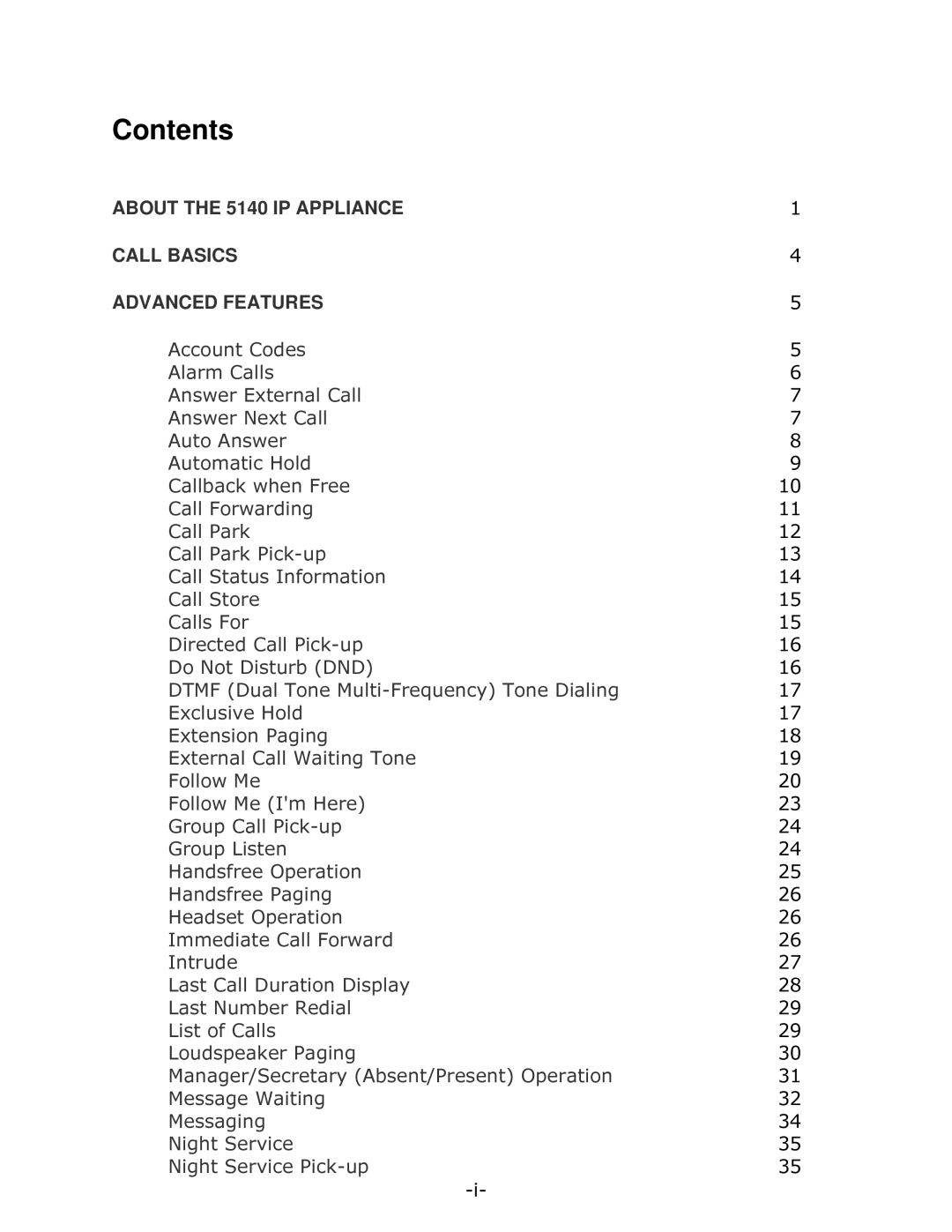 Mitel 5140 manual Contents 