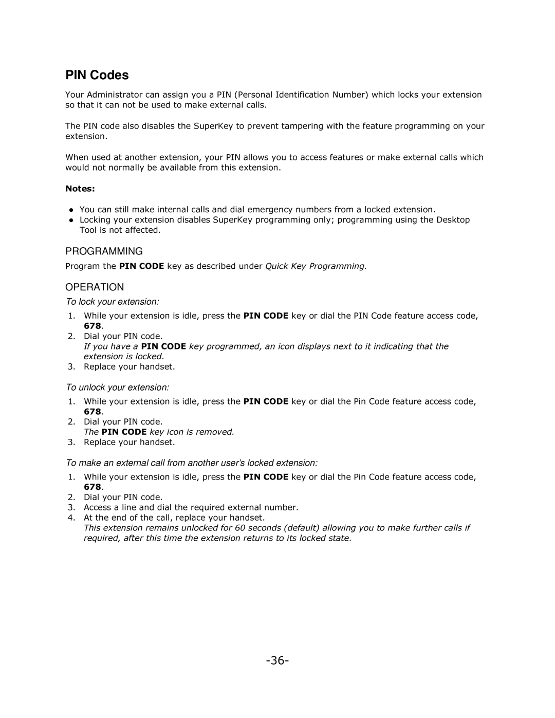 Mitel 5140 manual PIN Codes, To lock your extension, To unlock your extension, LDO\RXU3,1FRGH 