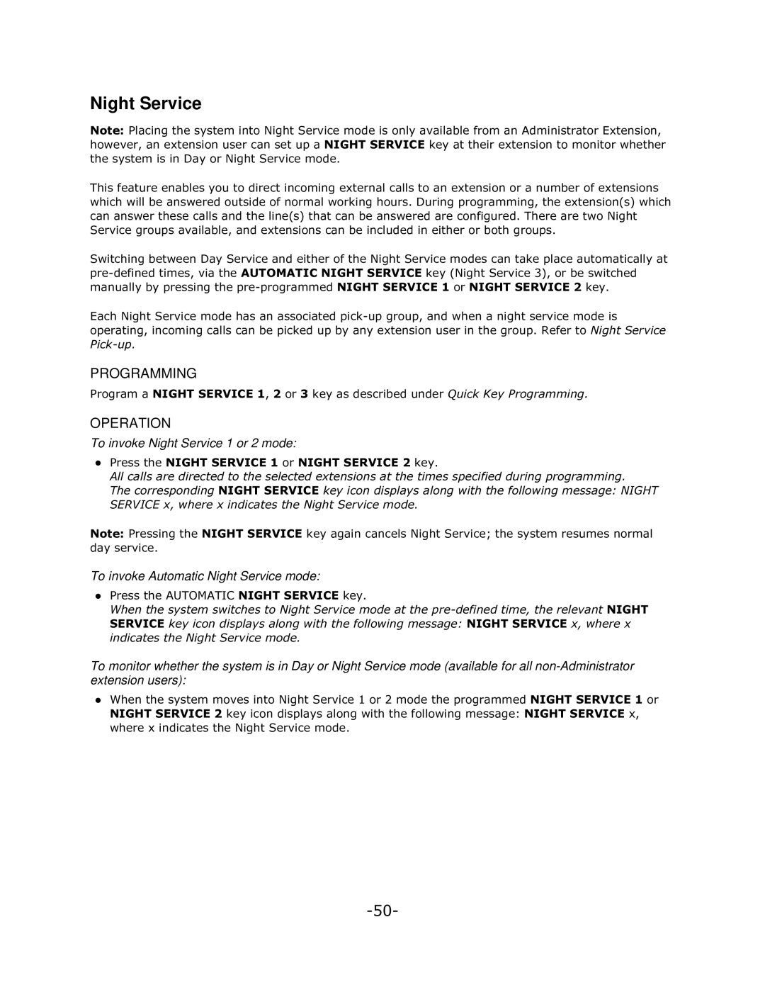 Mitel 5140 manual Toinvoke Night Service 1 or 2 mode, Toinvoke Automatic Night Service mode, 3UHVVWKH$8720$7,&1,*+7659,&NH 