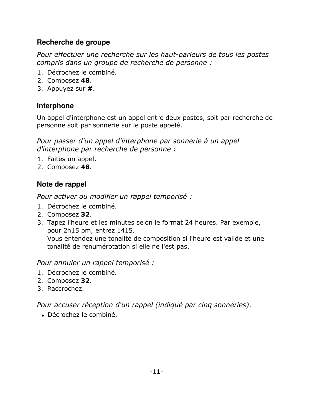 Mitel 5201 manual Recherche de groupe, Interphone, 3RXUDFWLYHURXPRGLILHUXQUDSSHOWHPSRULVp, 3RXUDQQXOHUXQUDSSHOWHPSRULVp 