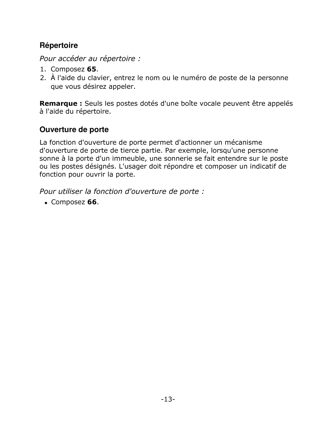 Mitel 5201 manual Répertoire, Ouverture de porte, 3RXUDFFpGHUDXUpSHUWRLUH, 3RXUzXWLOLVHUODIRQFWLRQGRXYHUWXUHGHSRUWH 