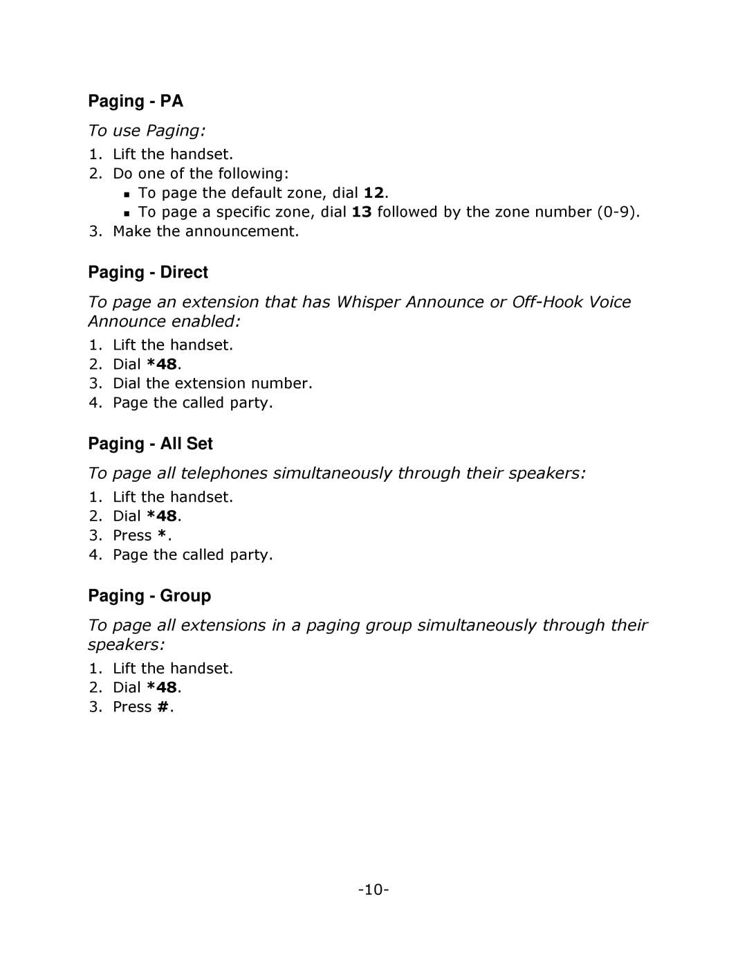 Mitel 5201 manual Paging PA, Paging Direct, Paging All Set, Paging Group, To use Paging 