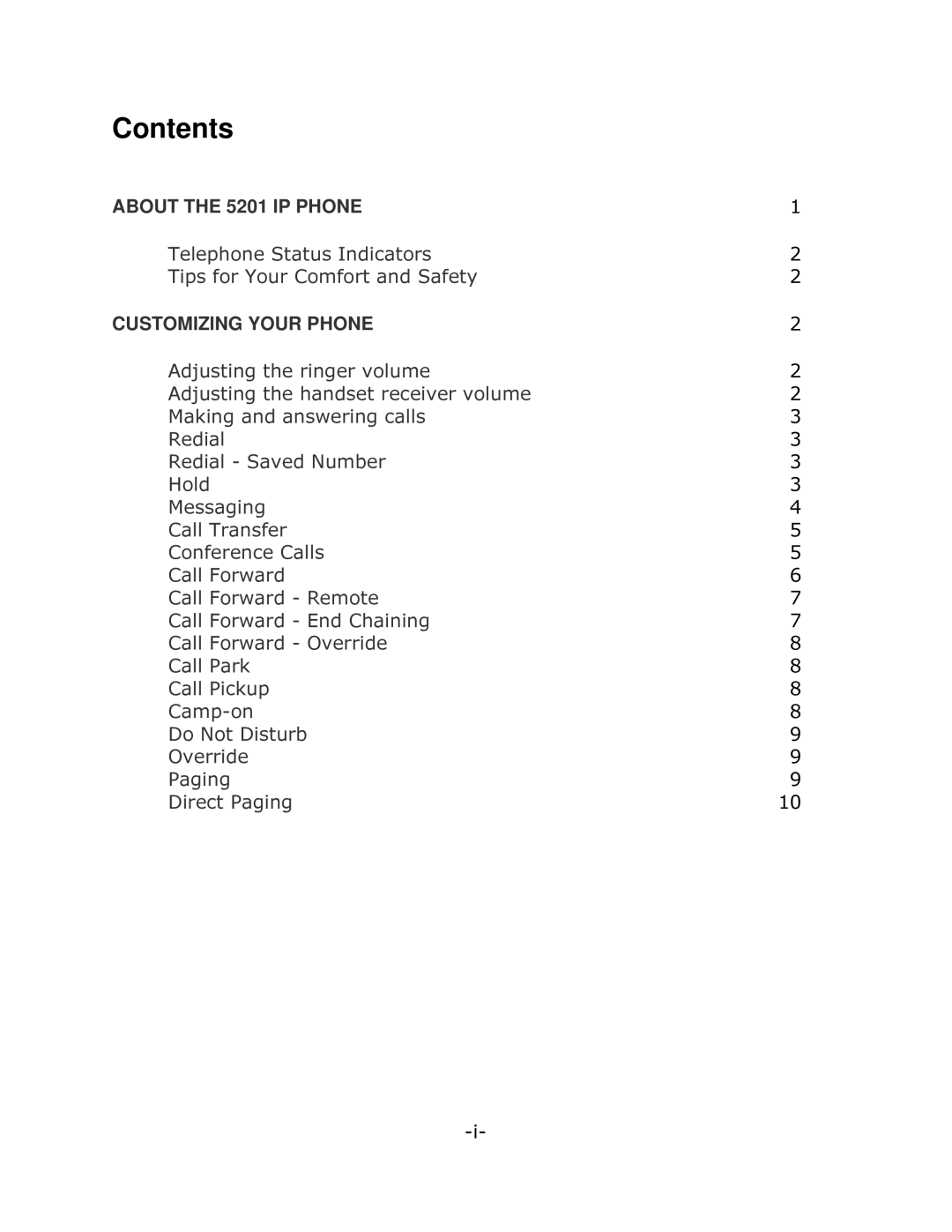 Mitel 5201 manual Contents 