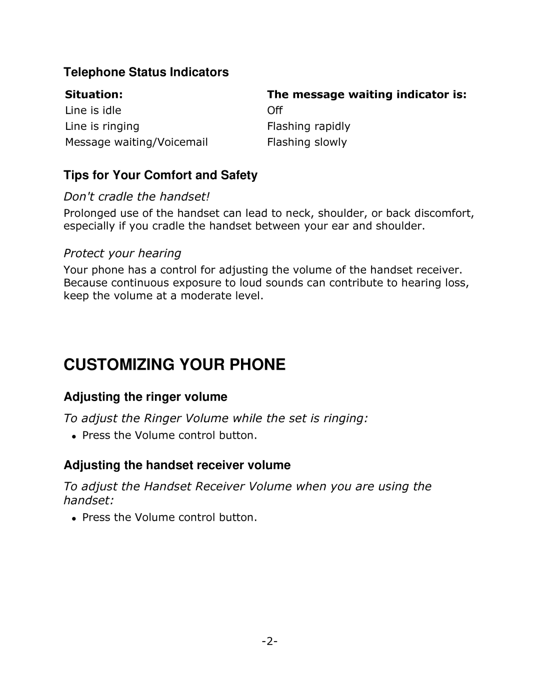 Mitel 5201 manual Telephone Status Indicators, Tips for Your Comfort and Safety, Adjusting the ringer volume 