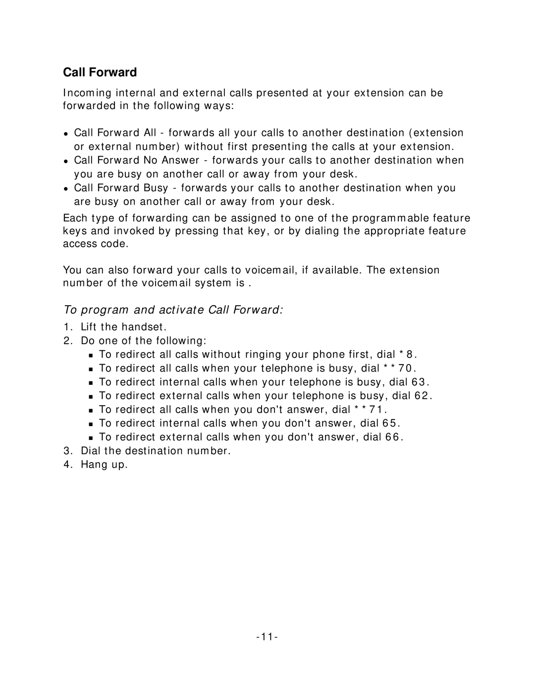 Mitel 5205 IP Phone manual To program and activate Call Forward 