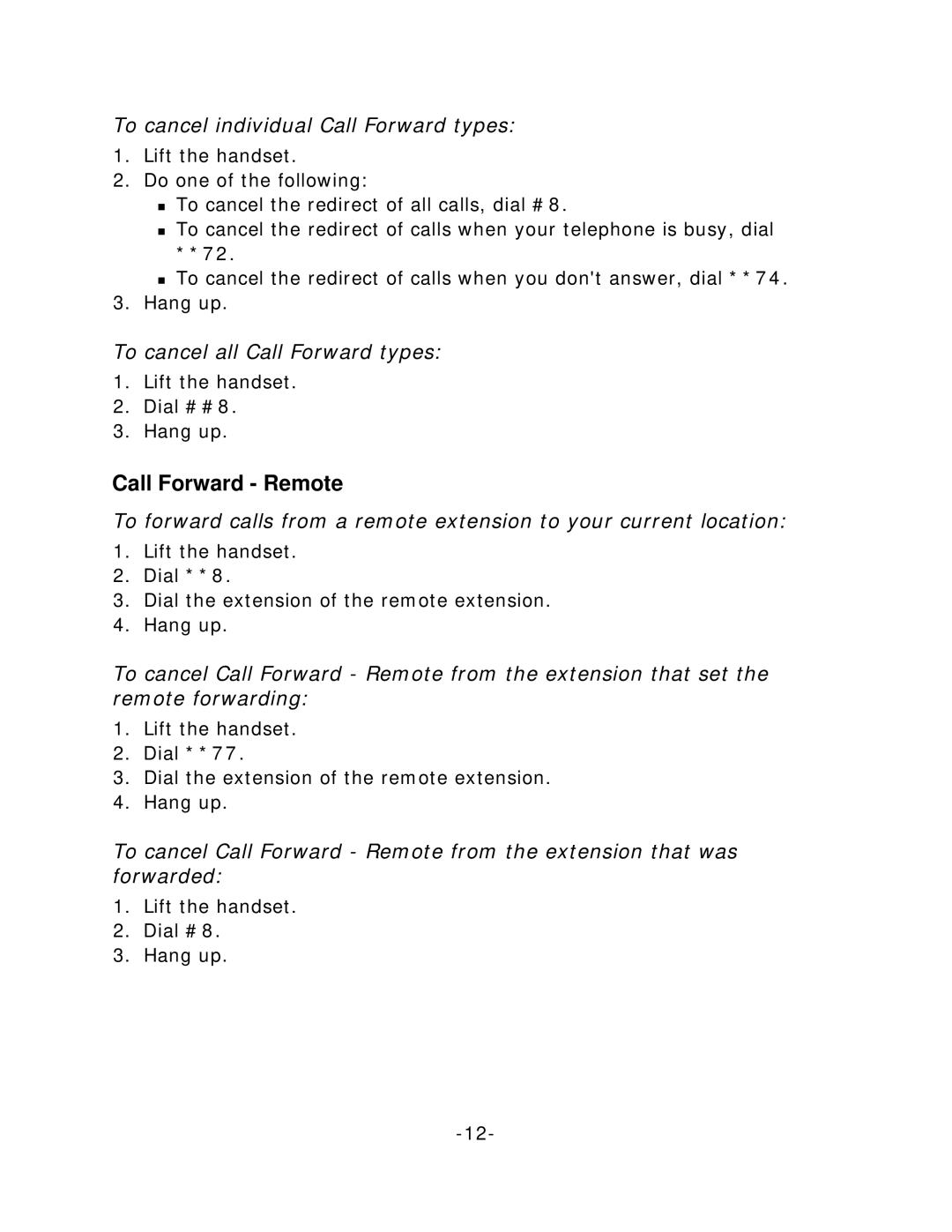 Mitel 5205 IP Phone manual Call Forward Remote, To cancel individual Call Forward types, To cancel all Call Forward types 