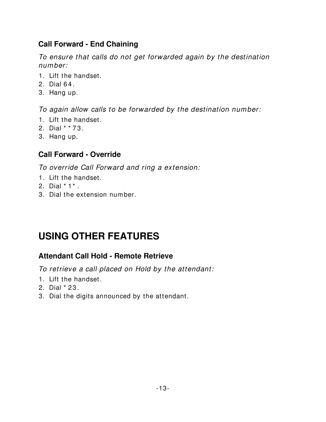 Mitel 5205 IP Phone manual Using Other Features, Call Forward End Chaining, Call Forward Override 