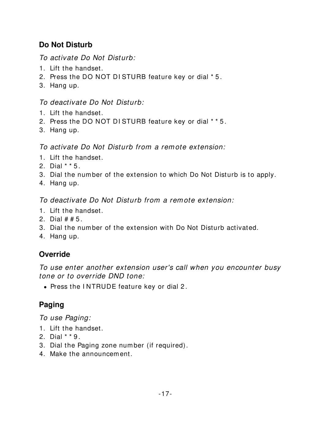 Mitel 5205 IP Phone manual Do Not Disturb, Override, Paging 