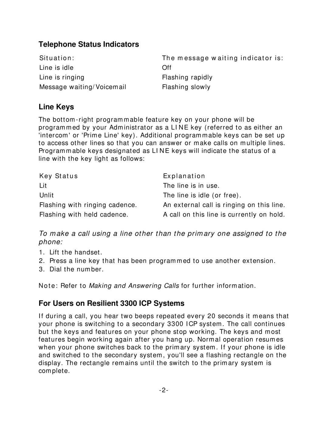 Mitel 5205 IP Phone manual Telephone Status Indicators, Line Keys, For Users on Resilient 3300 ICP Systems 