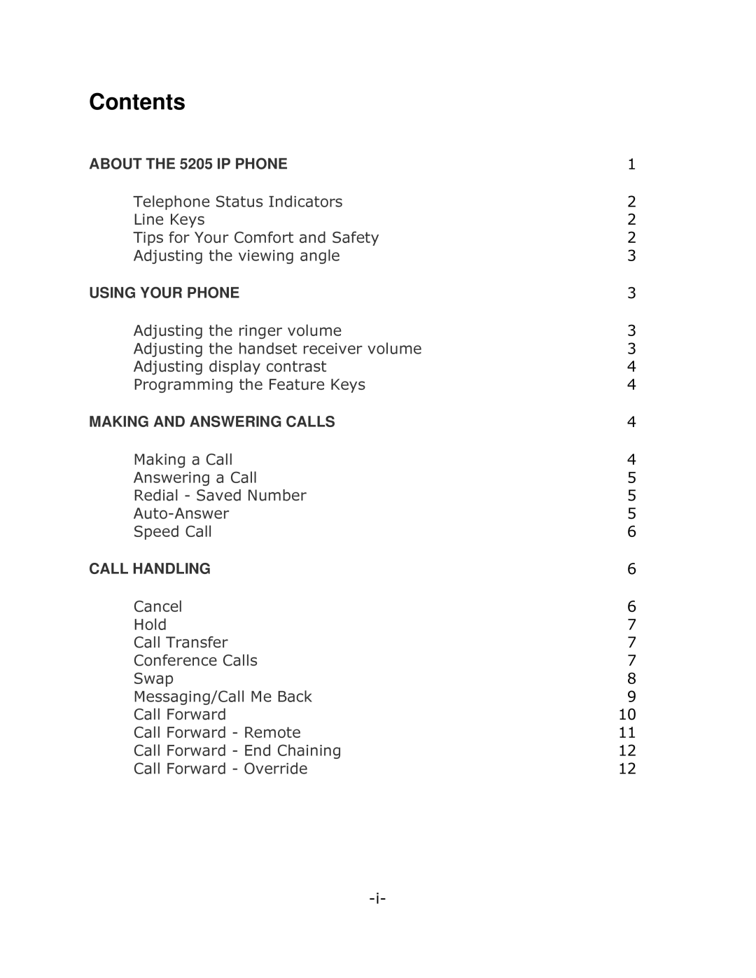 Mitel 5205 manual Contents 