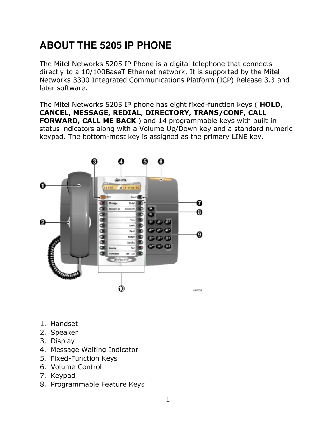 Mitel manual About the 5205 IP Phone, Odwhuvriwzduh, 3URJUDPPDEOHHDWXUH.H\V 