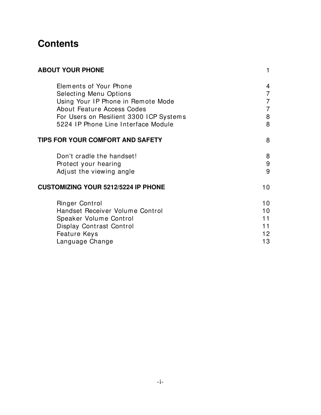 Mitel 5212/5224 manual Contents 