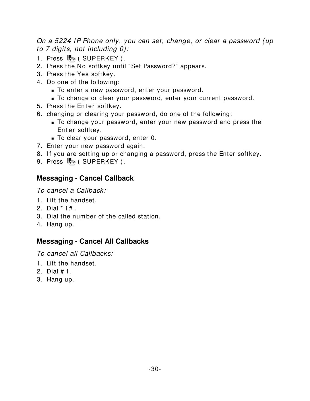 Mitel 5212/5224 Messaging Cancel Callback, Messaging Cancel All Callbacks, To cancel a Callback, To cancel all Callbacks 