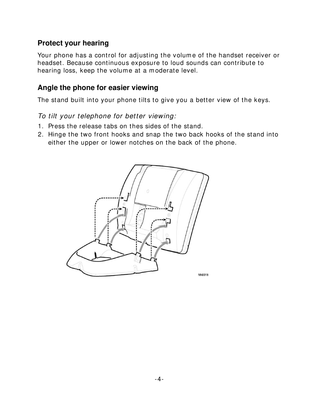 Mitel 5215 manual Protect your hearing, Angle the phone for easier viewing, To tilt your telephone for better viewing 