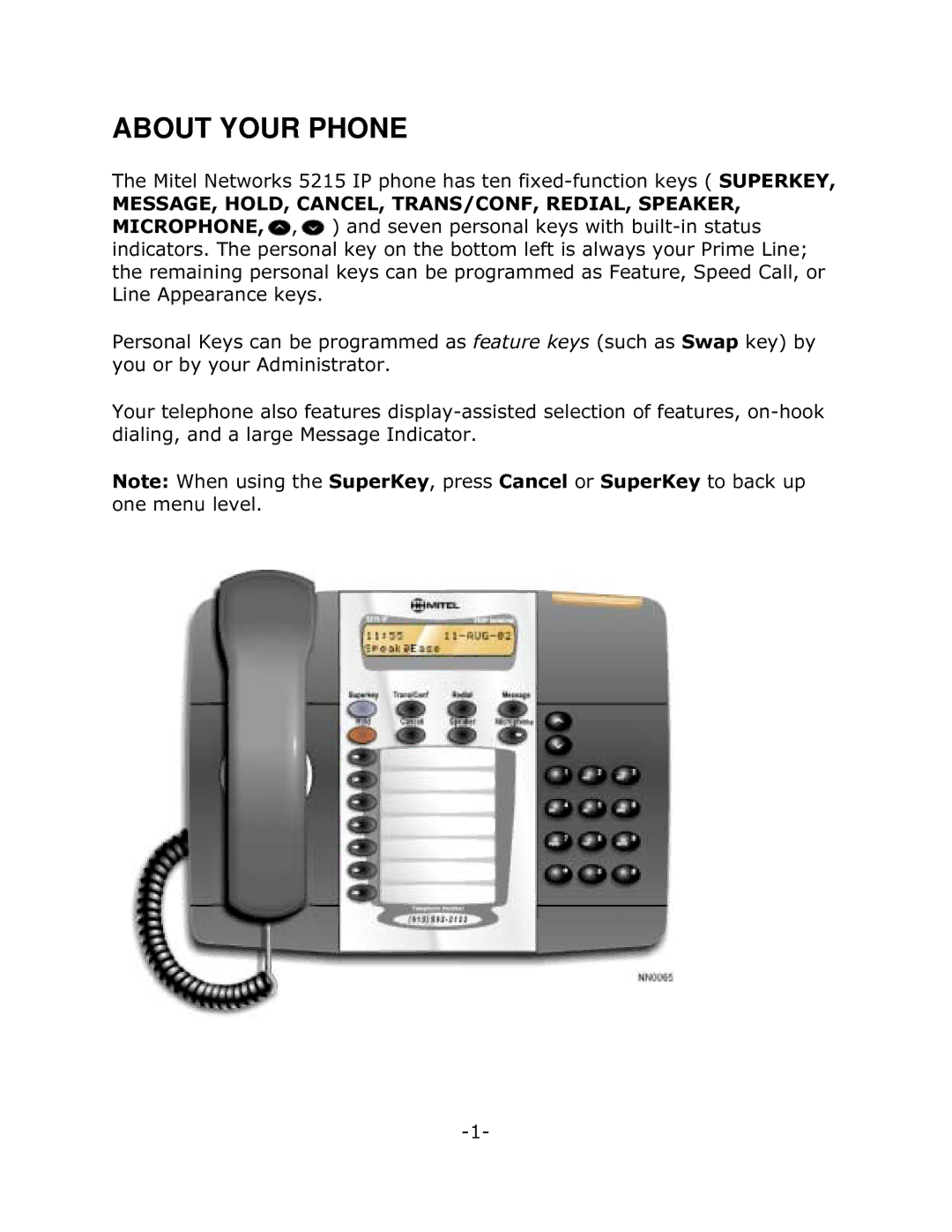 Mitel 5215 manual About Your Phone 