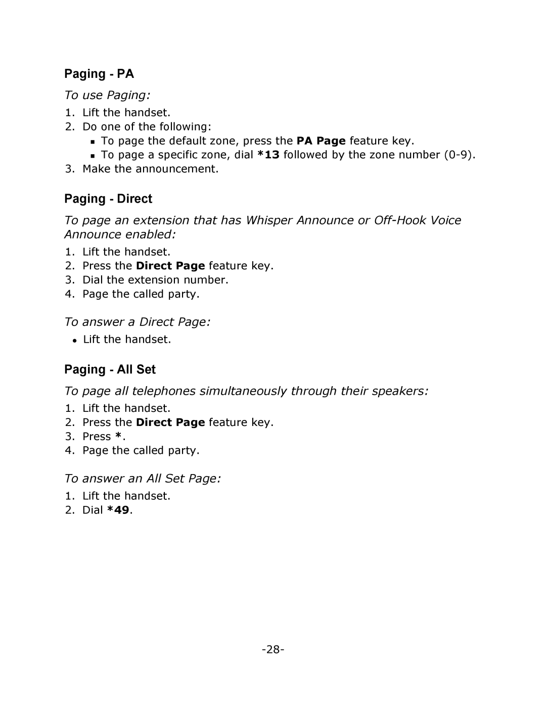 Mitel 5215 manual Paging PA, Paging Direct, Paging All Set 