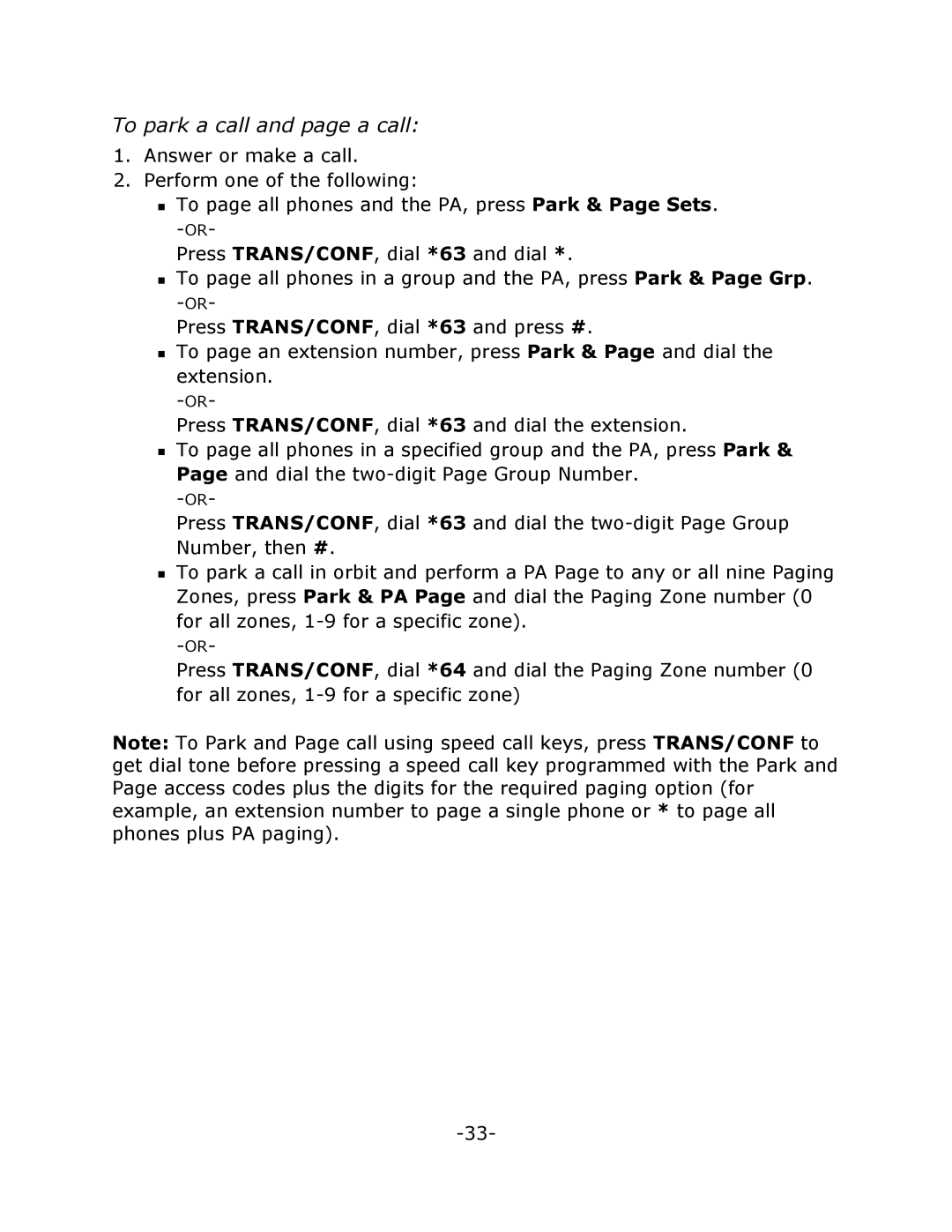 Mitel 5215 manual To park a call and page a call 