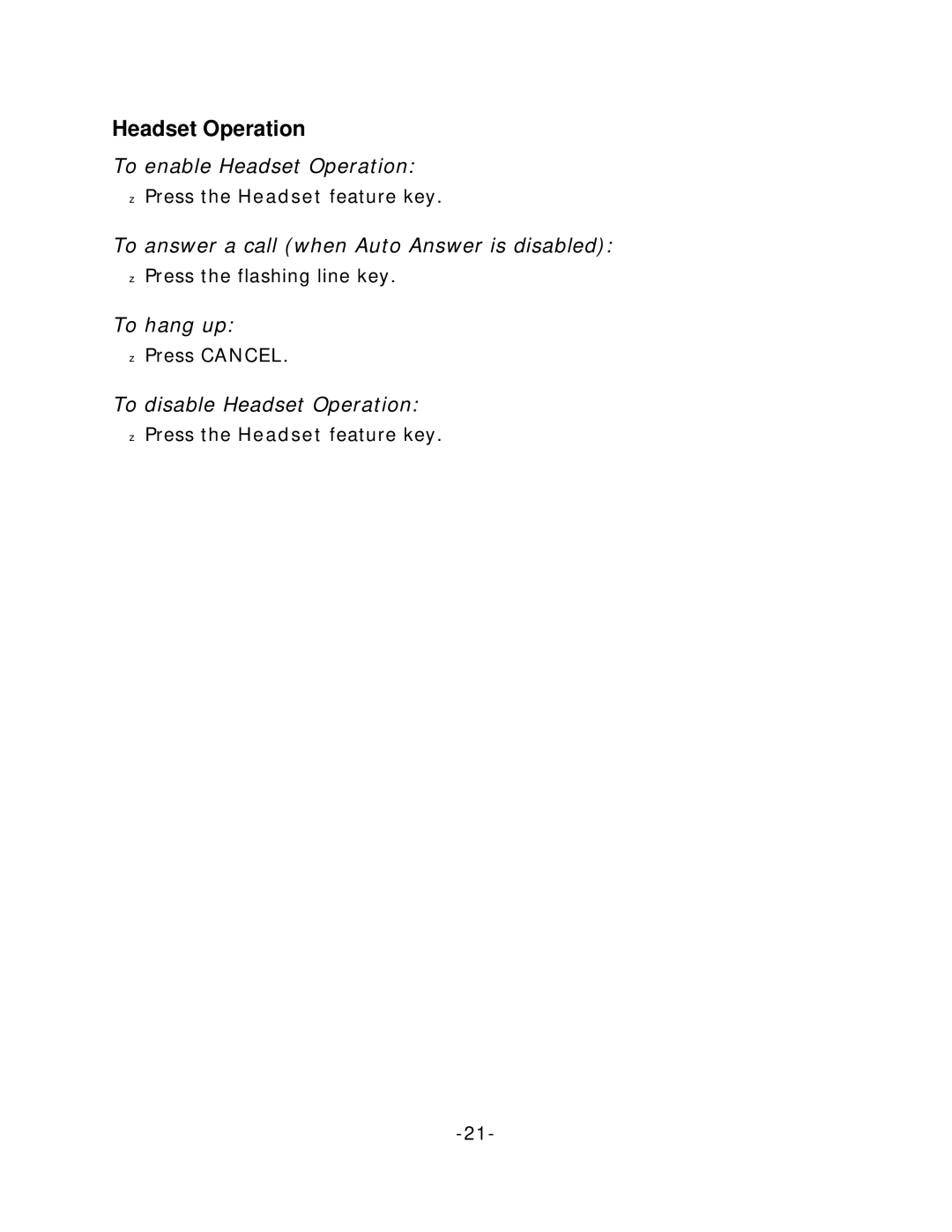 Mitel 5215 manual To enable Headset Operation, To answer a call when Auto Answer is disabled, To hang up 