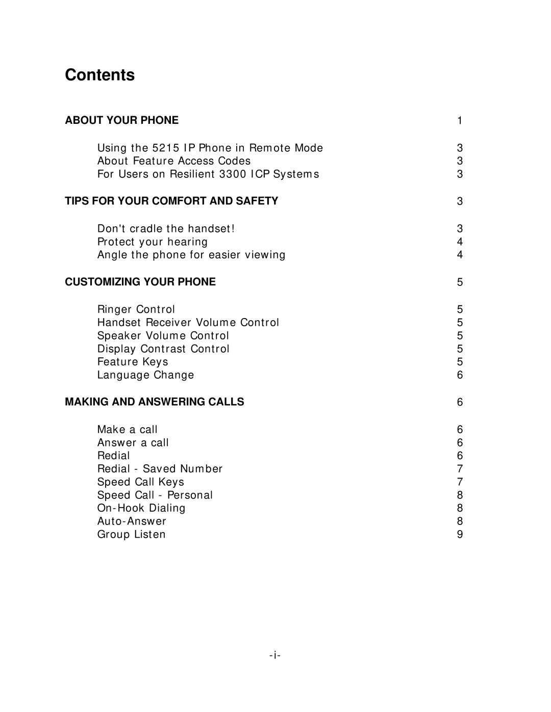 Mitel 5215 manual Contents 