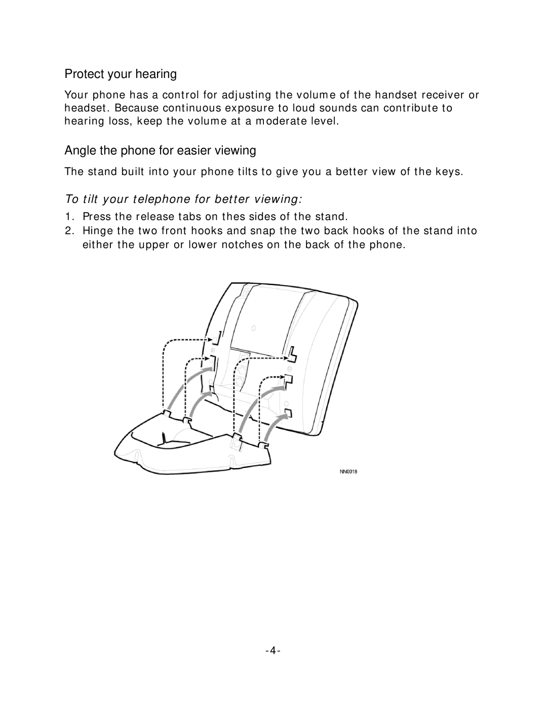 Mitel 5215 manual Protect your hearing, Angle the phone for easier viewing, To tilt your telephone for better viewing 