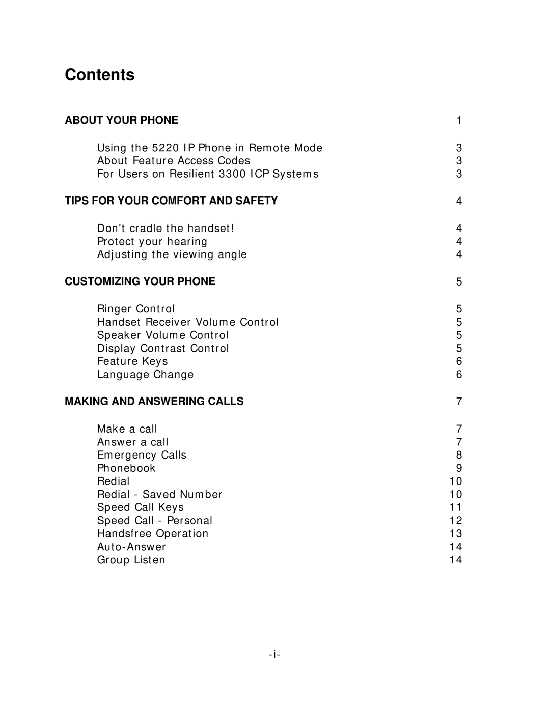 Mitel 5220 manual Contents 