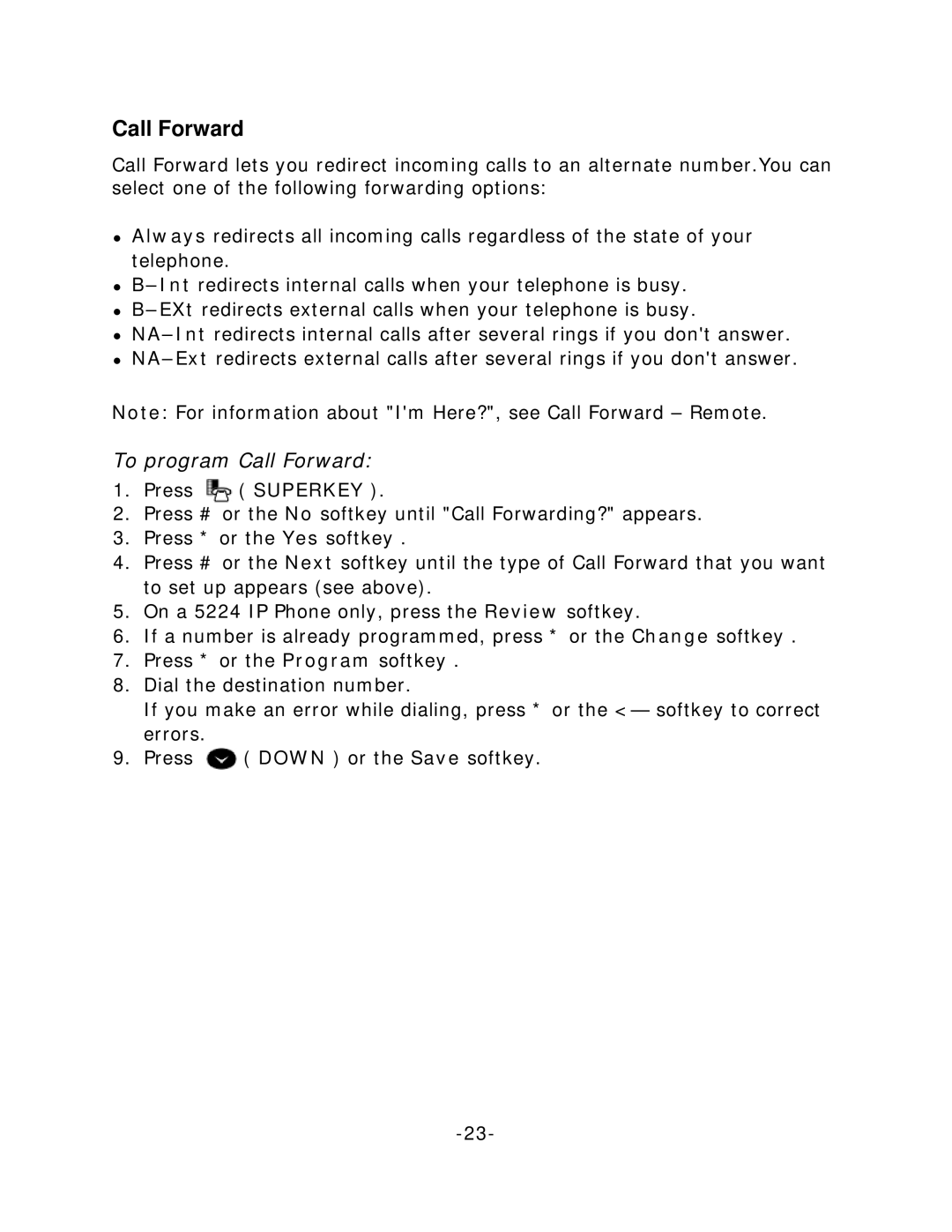 Mitel 5224, 5212 manual To program Call Forward 