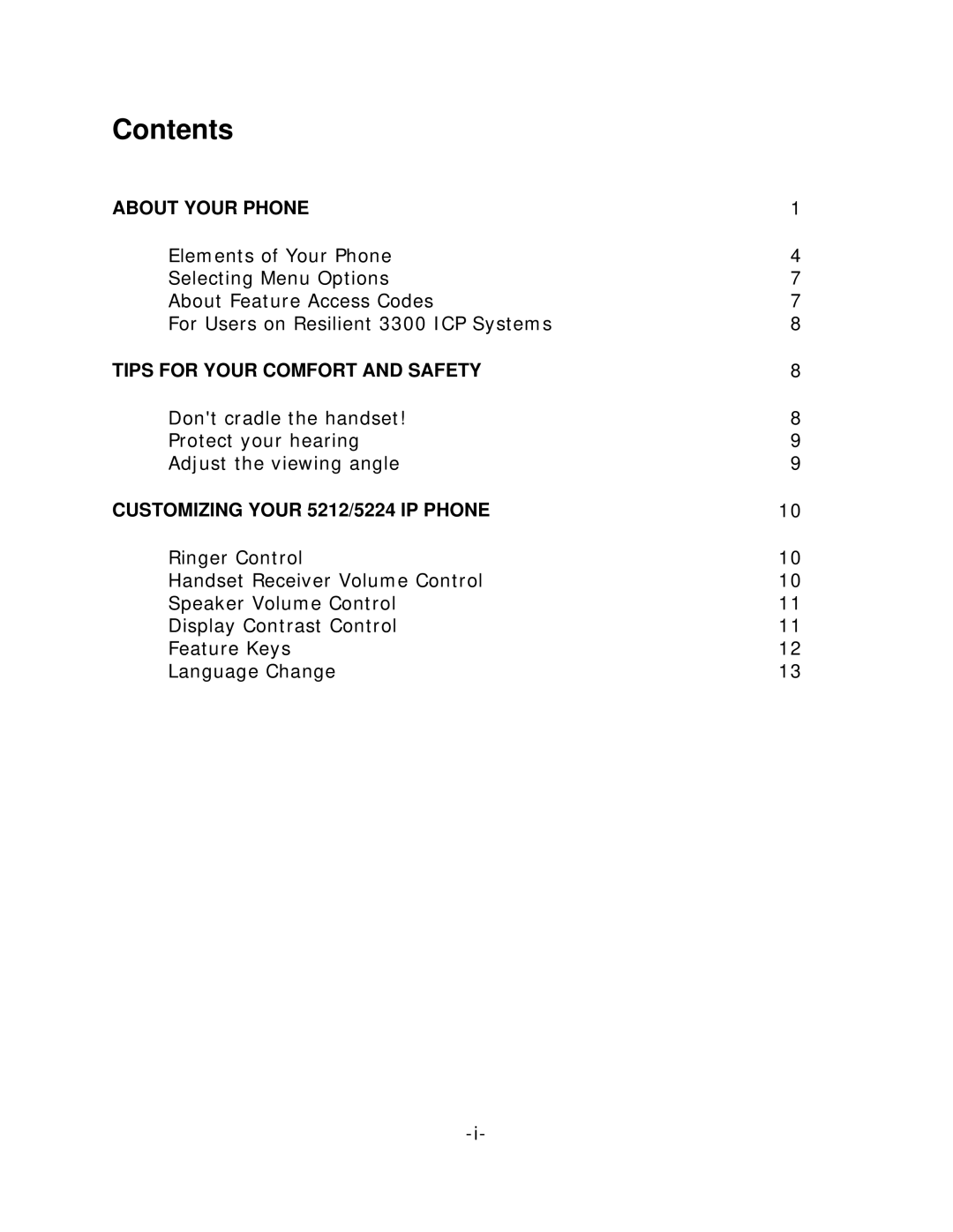 Mitel 5212, 5224 manual Contents 