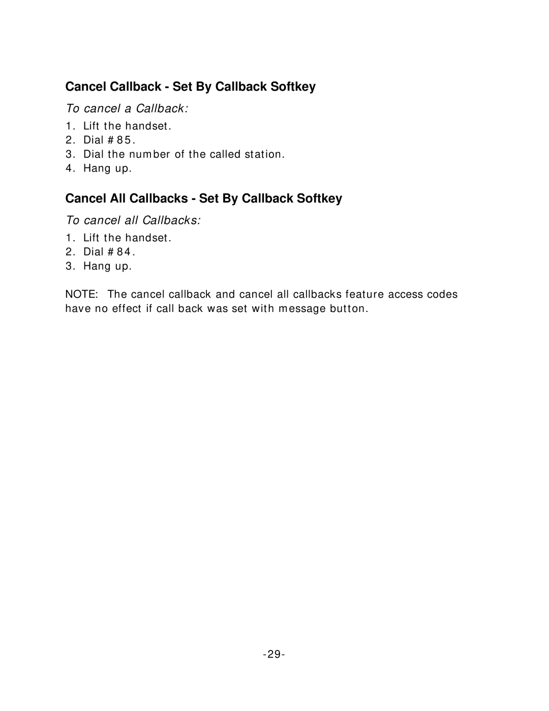 Mitel 5224 Cancel Callback Set By Callback Softkey, Cancel All Callbacks Set By Callback Softkey, To cancel a Callback 