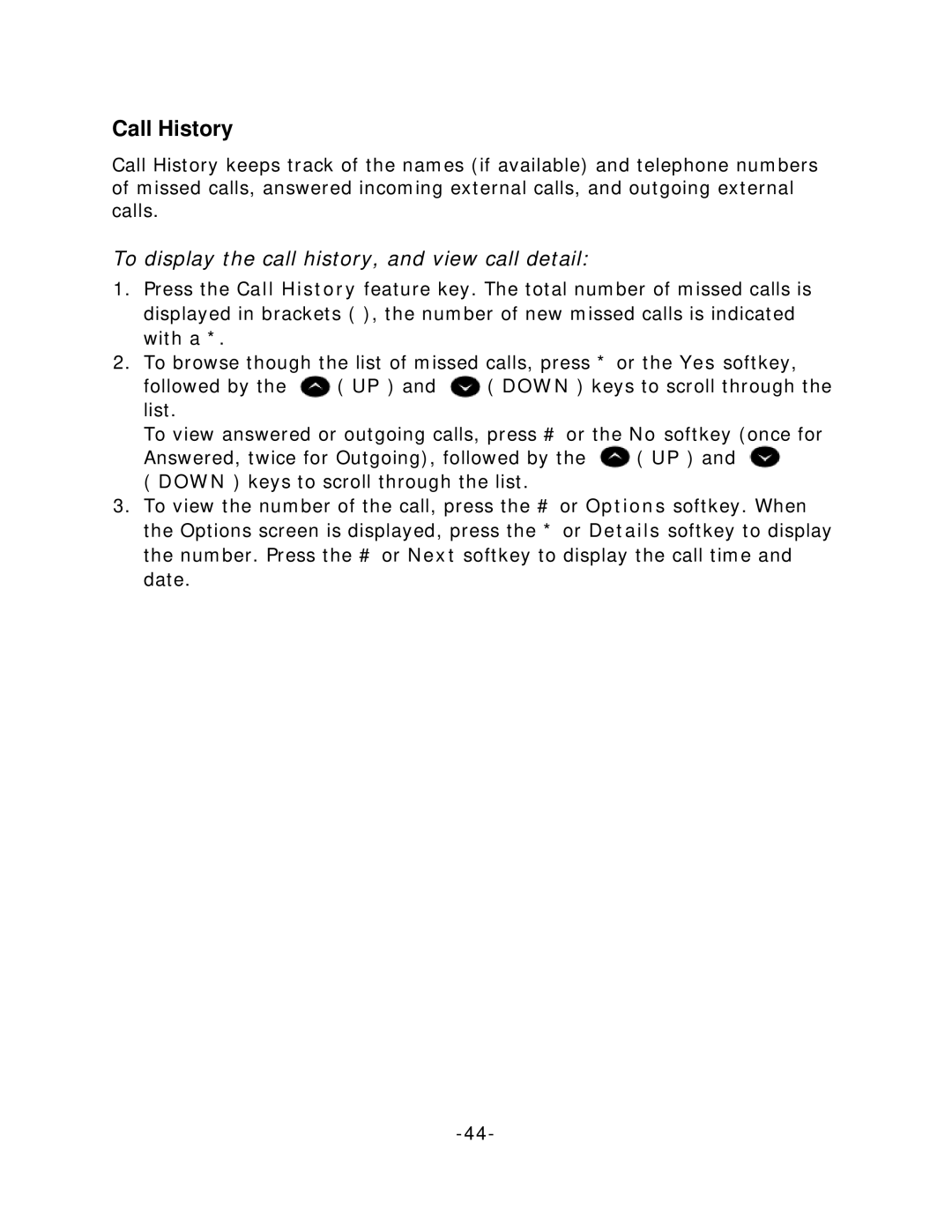 Mitel 5212, 5224 manual Call History, To display the call history, and view call detail 