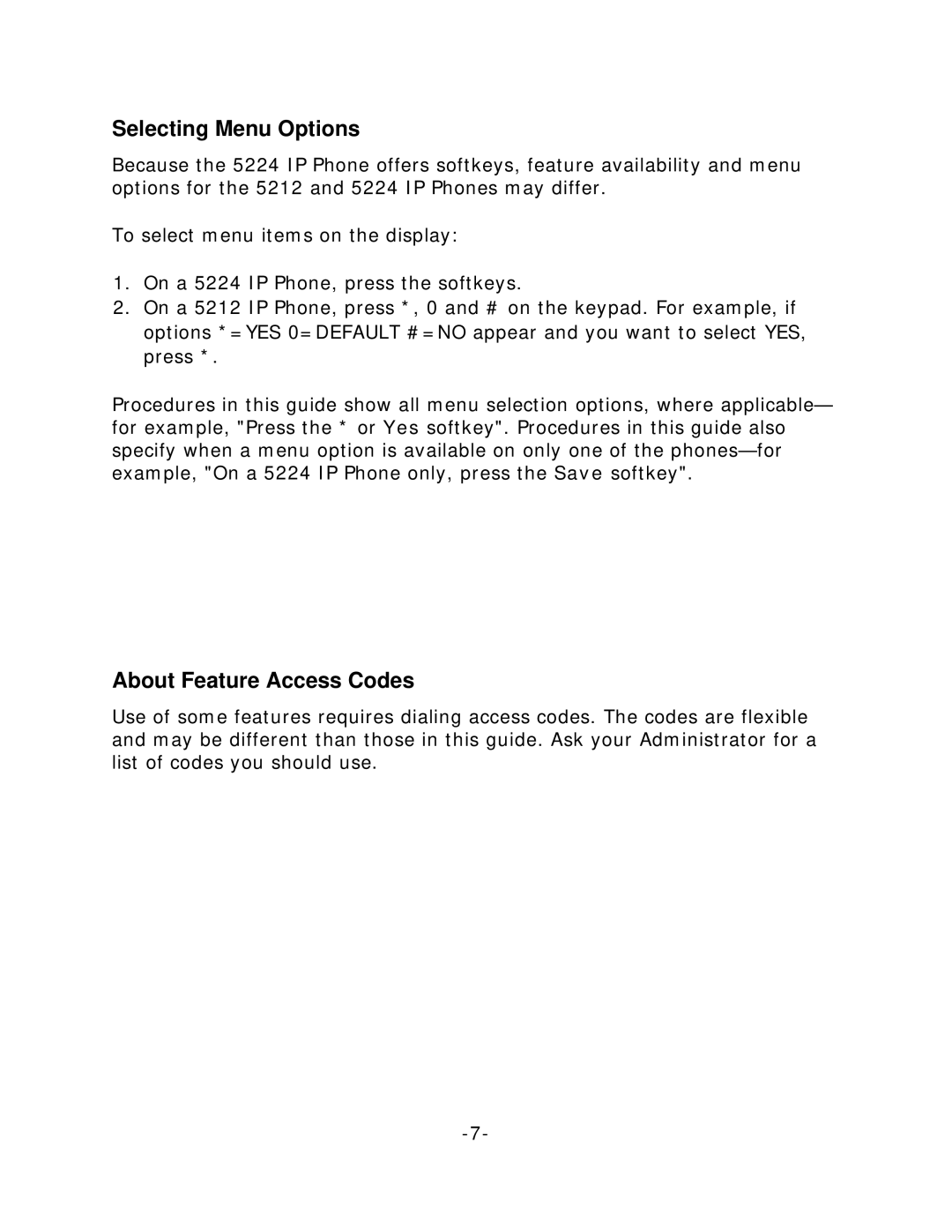 Mitel 5224 IP Phone, 5212 IP Phone manual Selecting Menu Options 